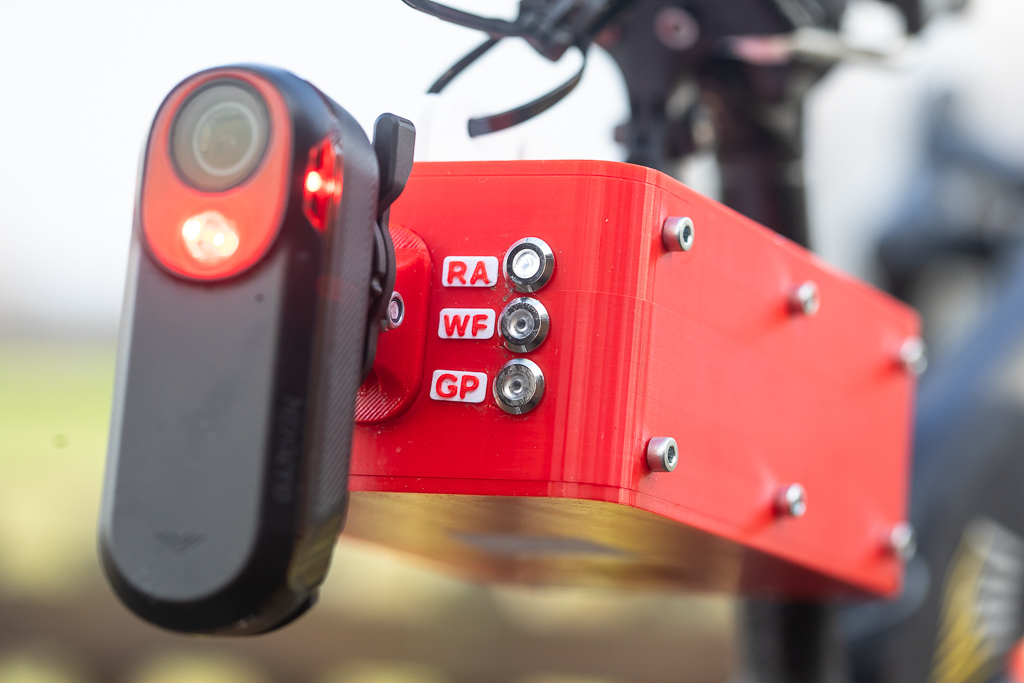 Rear of device, with one LED illuminated