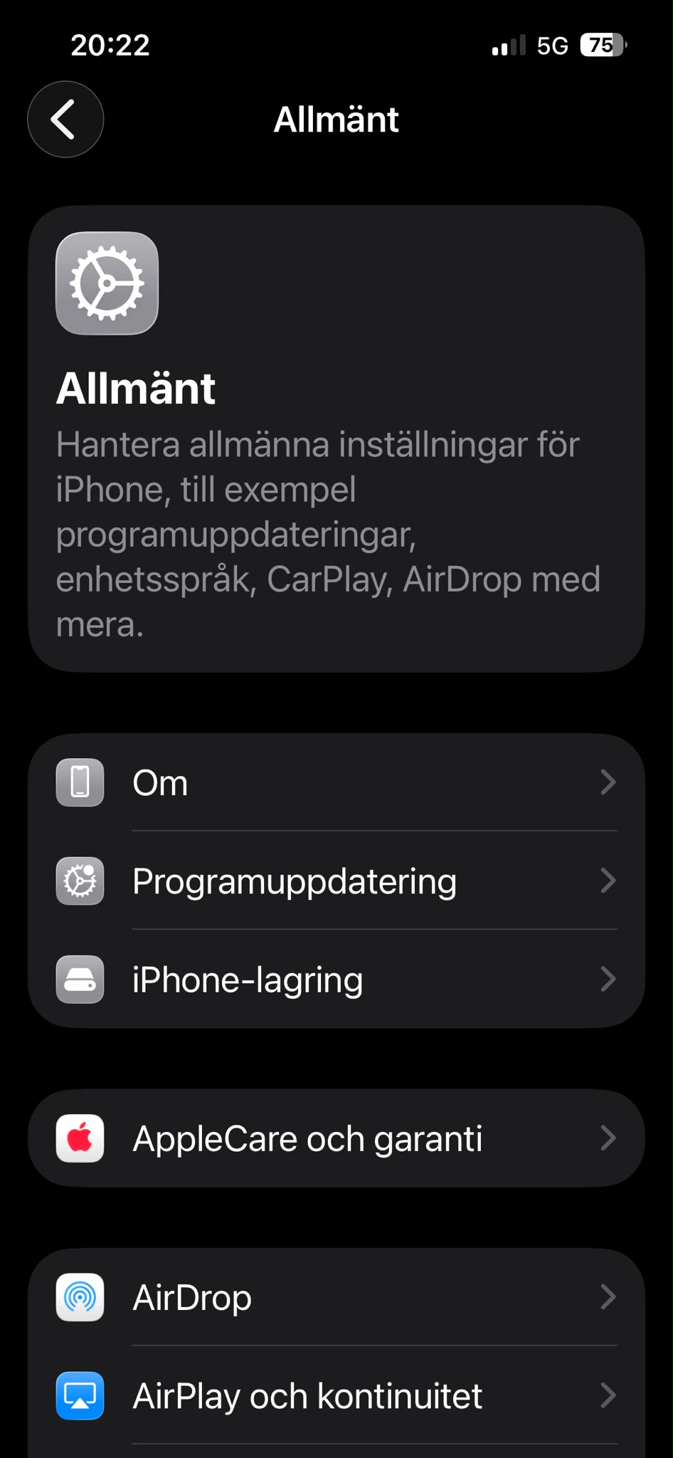 iPhone Settings > General